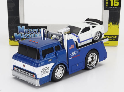 FORD USA | COE FLATBED TRUCK CAR TRANSPORTER 1965 WITH MUSTANG BOSS 302 CUSTOM 2013 | BLUE SILVER