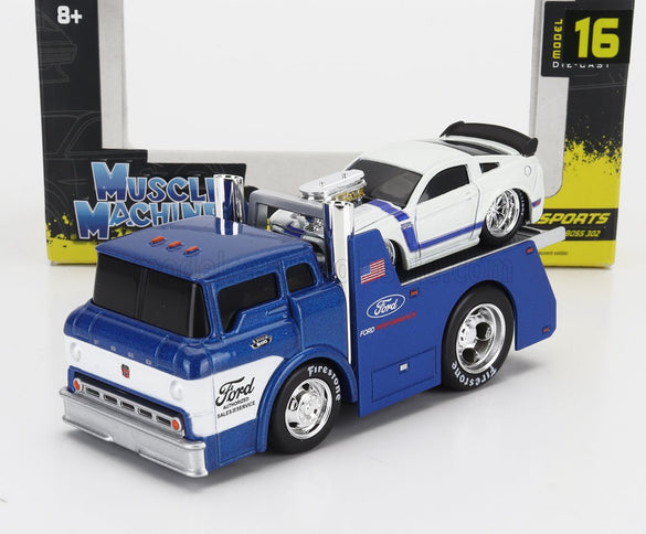 FORD USA | COE FLATBED TRUCK CAR TRANSPORTER 1965 WITH MUSTANG BOSS 302 CUSTOM 2013 | BLUE SILVER