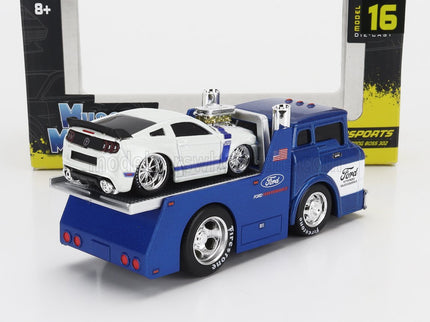 FORD USA | COE FLATBED TRUCK CAR TRANSPORTER 1965 WITH MUSTANG BOSS 302 CUSTOM 2013 | BLUE SILVER