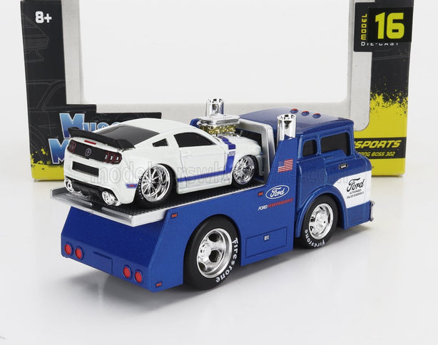 FORD USA | COE FLATBED TRUCK CAR TRANSPORTER 1965 WITH MUSTANG BOSS 302 CUSTOM 2013 | BLUE SILVER