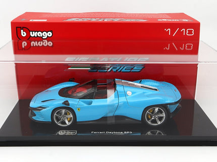 FERRARI | DAYTONA SP3 CLOSED ROOF 2022 - CON VETRINA - WITH SHOWCASE - EXCLUSIVE CARMODEL | MEDIUM BLUE
