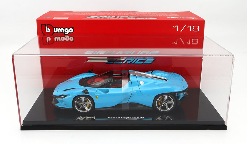 FERRARI | DAYTONA SP3 CLOSED ROOF 2022 - CON VETRINA - WITH SHOWCASE - EXCLUSIVE CARMODEL | MEDIUM BLUE