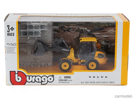 Volvo L25H Ruspa Gommata Tractor 2010 - Scraper 1:50 Bburago žltá čierna