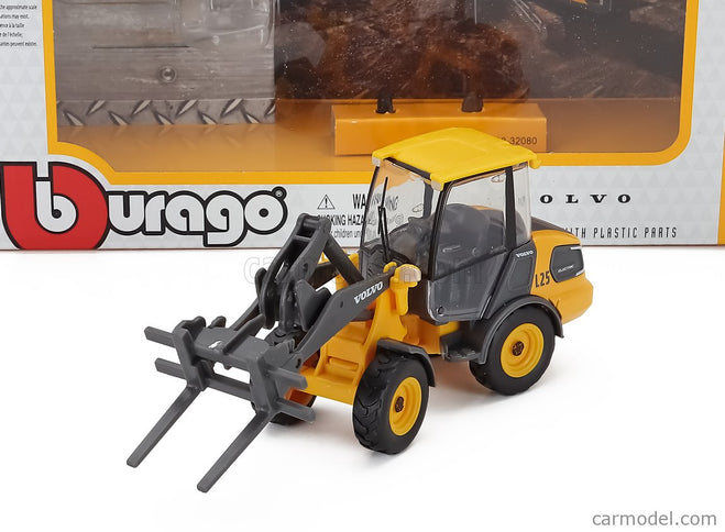 Volvo L25H Ruspa Gommata Tractor 2010 - Scraper 1:50 Bburago žltá čierna