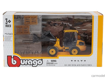Volvo L25H Ruspa Gommata Tractor 2010 - Scraper 1:50 Bburago žltá čierna