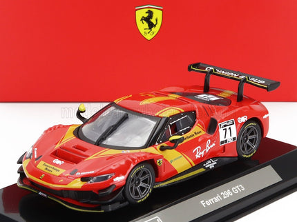 FERRARI | 296 GT3 3.0L TWIN TURBO V6 N 71 RACING 2022 - CON VETRINA - WITH SHOWCASE | RED YELLOW