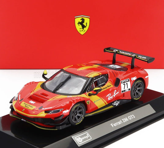 FERRARI | 296 GT3 3.0L TWIN TURBO V6 N 71 RACING 2022 - CON VETRINA - WITH SHOWCASE | RED YELLOW
