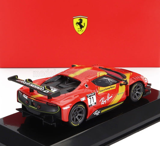 FERRARI | 296 GT3 3.0L TWIN TURBO V6 N 71 RACING 2022 - CON VETRINA - WITH SHOWCASE | RED YELLOW