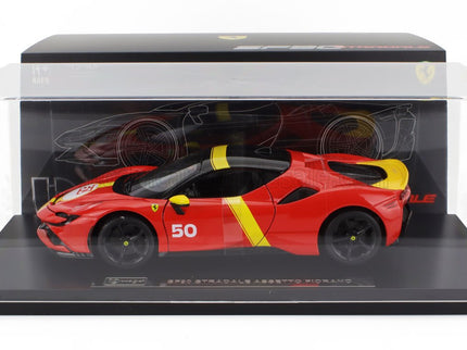 FERRARI | SF90 STRADALE HYBRID 1000hp N 50 24h LE MANS LIVERY - CON VETRINA - WITH SHOWCASE - EXCLUSIVE CARMODEL | RED YELLOW