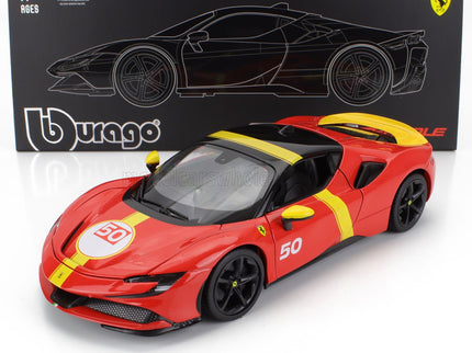FERRARI | SF90 STRADALE HYBRID 1000hp N 50 24h LE MANS LIVERY - CON VETRINA - WITH SHOWCASE - EXCLUSIVE CARMODEL | RED YELLOW