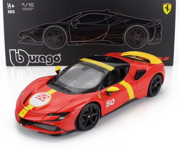 FERRARI | SF90 STRADALE HYBRID 1000hp N 50 24h LE MANS LIVERY - CON VETRINA - WITH SHOWCASE - EXCLUSIVE CARMODEL | RED YELLOW