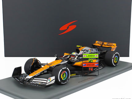 Mclaren F1 MCL60 Team Mclaren N°4 2. Miesto British GP 2023 Lando Norris 1:18 Spark Model biela oranžová čierna