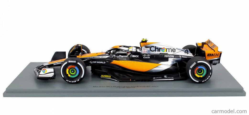 Mclaren F1 MCL60 Team Mclaren N°4 2. Miesto British GP 2023 Lando Norris 1:18 Spark Model biela oranžová čierna