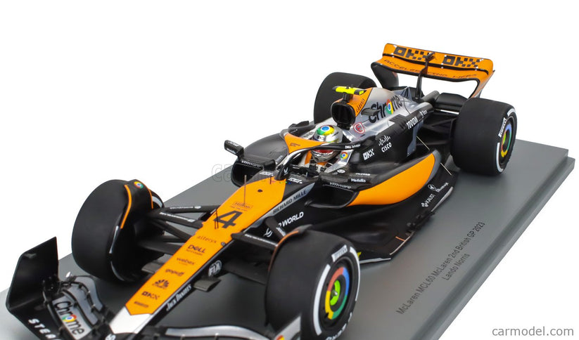Mclaren F1 MCL60 Team Mclaren N°4 2. Miesto British GP 2023 Lando Norris 1:18 Spark Model biela oranžová čierna