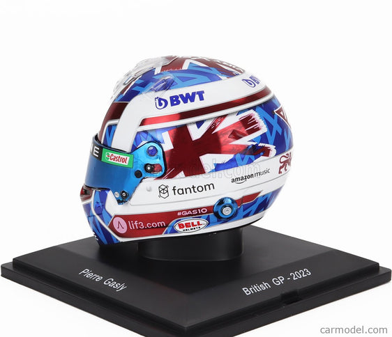 Bell Helmet F1 Helma Renault A523 Team Bwt Alpine N°10 British GP 2023 Pierre Gasly 1:5 Spark Model biela modrá červená