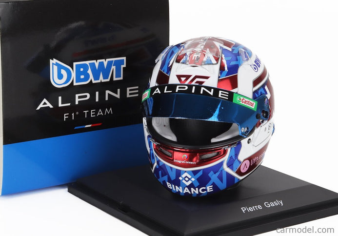 Bell Helmet F1 Helma Renault A523 Team Bwt Alpine N°10 British GP 2023 Pierre Gasly 1:5 Spark Model biela modrá červená