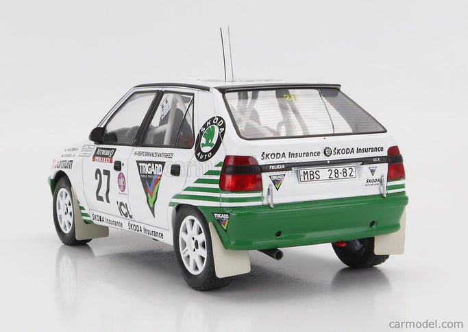 Skoda Felicia N°27 Rally Rac Lombard 1995 P.Sibera - P.Gross 1:18 IXO Models biela zelená