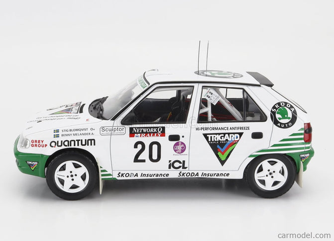 Skoda Felicia N°20 Rally Rac Lombard 1995 S.Blomqvist - B.Melander 1:18 IXO Models biela zelená