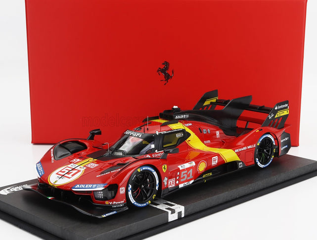 FERRARI | 499P 3.0L TURBO V6 TEAM FERRARI AF CORSE N 51 WINNER 24h LE MANS 2023 ALESSANDRO PIER GUIDI - JAMES CALADO - ANTONIO GIOVINAZZI - CON VETRINA - WITH SHOWCASE | RED YELLOW BLACK