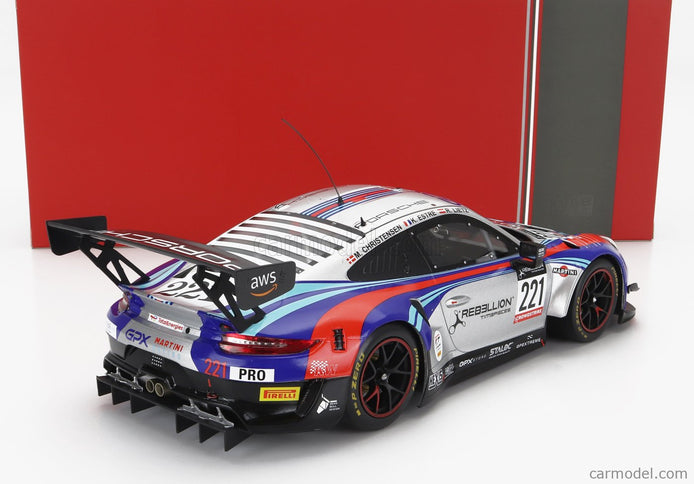 Porsche 911 991-2 GT3 R Team Gpx Martini Racing N°221 24h Spa 2022 Richard Lietz - Michael Christensen - Kevin Estre 1:18 IXO Models strieborná modrá červená