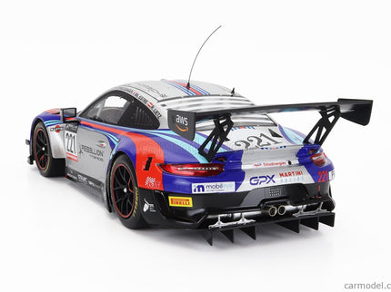 Porsche 911 991-2 GT3 R Team Gpx Martini Racing N°221 24h Spa 2022 Richard Lietz - Michael Christensen - Kevin Estre 1:18 IXO Models strieborná modrá červená