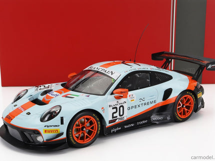 Porsche 911 991 GT3 R 4.0L FLAT-6 Team Gpx Racing N°20 Víťaz 24h Spa 2019 Richard Lietz - Michael Christensen - Kevin Estre 1:18 IXO Models svetlomodrá oranžová čierna