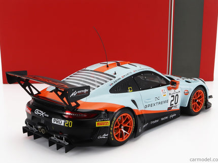 Porsche 911 991 GT3 R 4.0L FLAT-6 Team Gpx Racing N°20 Víťaz 24h Spa 2019 Richard Lietz - Michael Christensen - Kevin Estre 1:18 IXO Models svetlomodrá oranžová čierna