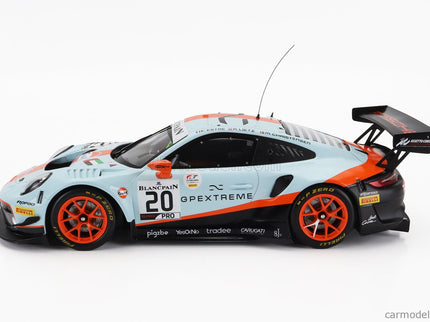 Porsche 911 991 GT3 R 4.0L FLAT-6 Team Gpx Racing N°20 Víťaz 24h Spa 2019 Richard Lietz - Michael Christensen - Kevin Estre 1:18 IXO Models svetlomodrá oranžová čierna