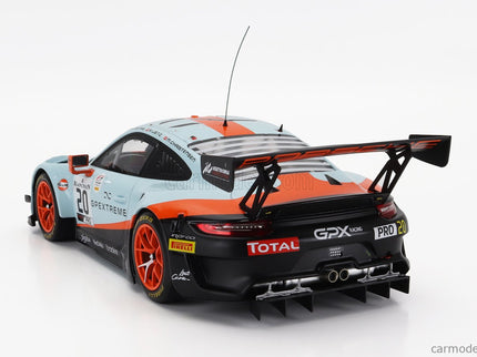 Porsche 911 991 GT3 R 4.0L FLAT-6 Team Gpx Racing N°20 Víťaz 24h Spa 2019 Richard Lietz - Michael Christensen - Kevin Estre 1:18 IXO Models svetlomodrá oranžová čierna