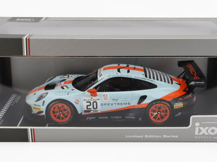 Porsche 911 991 GT3 R 4.0L FLAT-6 Team Gpx Racing N°20 Víťaz 24h Spa 2019 Richard Lietz - Michael Christensen - Kevin Estre 1:18 IXO Models svetlomodrá oranžová čierna