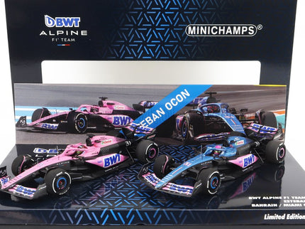ALPINE | SET 2X F1  A523 TEAM BWT ALPINE N 31 8th MIAMI GP 2023 + N 31 BAHRAIN GP 2023 ESTEBAN OCON | BLUE BLACK PINK