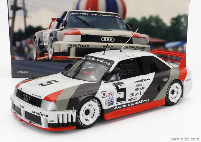 Audi 90 Quattro Team Audi Sport N°5 500KM Road America IMSA 1989 H.Haywood - S.Goodyear 1:18 Werk83 biela sivá červená