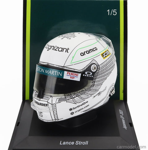 Stilo Helmet F1 Helma Aston Martin AMR23 Team Aramco Cognizant N°18 Japan GP 2023 Lance Stroll 1:5 Spark Model biela