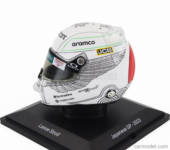 Stilo Helmet F1 Helma Aston Martin AMR23 Team Aramco Cognizant N°18 Japan GP 2023 Lance Stroll 1:5 Spark Model biela