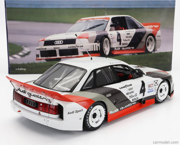 Audi 90 Quattro Team Audi Sport N°4 Víťaz IMSA Laguna Seca 1989 Hans Joachim Stuck 1:18 Werk83 biela sivá červená