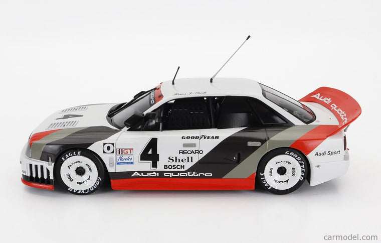 Audi 90 Quattro Team Audi Sport N°4 Víťaz IMSA Laguna Seca 1989 Hans Joachim Stuck 1:18 Werk83 biela sivá červená