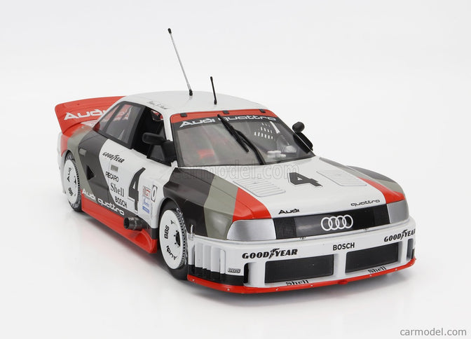 Audi 90 Quattro Team Audi Sport N°4 Víťaz IMSA Laguna Seca 1989 Hans Joachim Stuck 1:18 Werk83 biela sivá červená