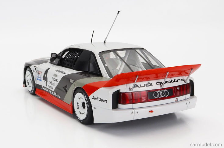 Audi 90 Quattro Team Audi Sport N°4 Víťaz IMSA Laguna Seca 1989 Hans Joachim Stuck 1:18 Werk83 biela sivá červená