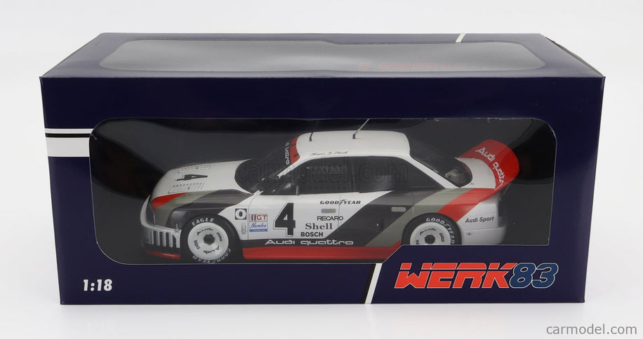 Audi 90 Quattro Team Audi Sport N°4 Víťaz IMSA Laguna Seca 1989 Hans Joachim Stuck 1:18 Werk83 biela sivá červená
