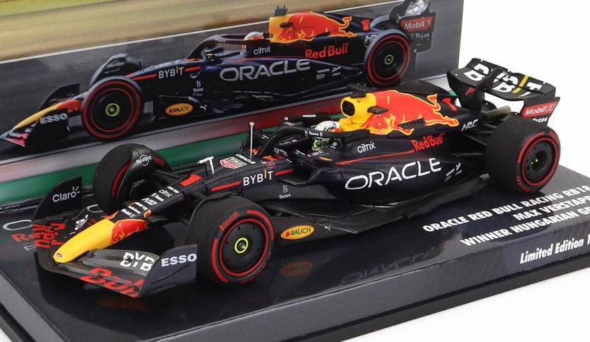RED BULL | F1  RB18 TEAM ORACLE RED BULL RACING N 1 WORLD CHAMPION WINNER HUNGARIAN GP 2022 MAX VERSTAPPEN | MATT BLUE YELLOW RED
