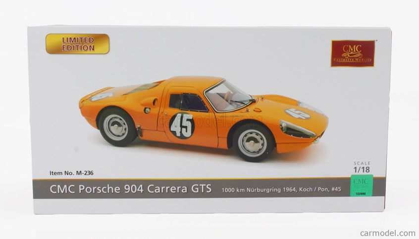 Porsche 904 Carrera GTS ch.904-055 N°45 1000km Nurburgring 1964 Gerhard Koch - Ben Pon 1:18 CMC červená