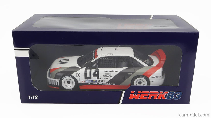 Audi 90 Quattro Team Audi Sport N°4 Miller High Life 500km IMSA 1989 Walter Rohrl - Hans Joachim Stuck 1:18 Werk83 biela sivá červená