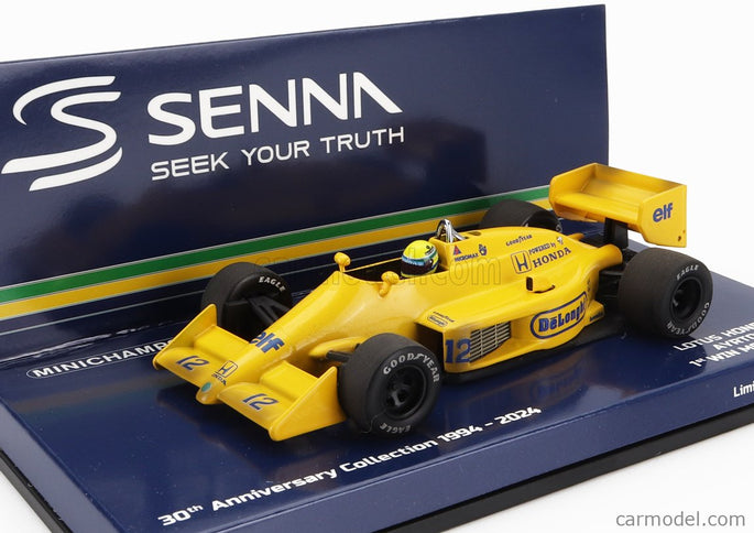 Lotus F1 Honda 99T Team Lotus N°12 Víťaz Monaco GP 1987 Dirty Version Ayrton Senna 1:43 Minichamps žltá