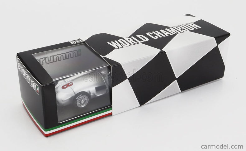 Mercedes Benz F1 W196 N°8 Majster Sveta Víťaz Dutch GP 1955 Juan Manuel Fangio 1:43 Brumm strieborná