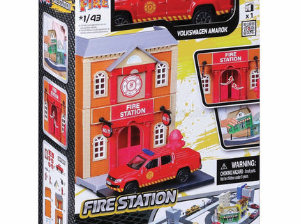 ACCESSORIES | DIORAMA - SET FIRE STATION WITH VOLKSWAGEN AMAROK PICK-UP 2009 | RED