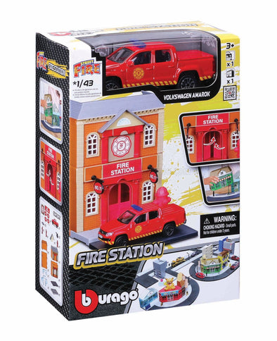 ACCESSORIES | DIORAMA - SET FIRE STATION WITH VOLKSWAGEN AMAROK PICK-UP 2009 | RED