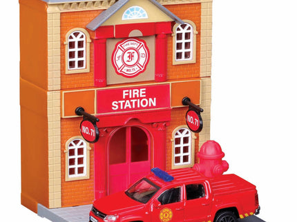 ACCESSORIES | DIORAMA - SET FIRE STATION WITH VOLKSWAGEN AMAROK PICK-UP 2009 | RED