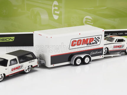 CHEVROLET | BLAZER K5 1979 WITH TRAILER CAR TRANSPORTER + CAMARO Z/28 COUPE RACING COMP CAMS 1968 | WHITE BLACK