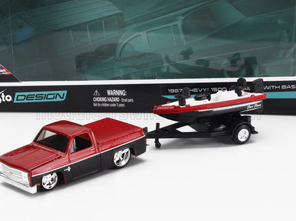 CHEVROLET | CHEVY 1500 PICK-UP WITH BASS BOAT AND TRAILER 1987 | RED BLACK