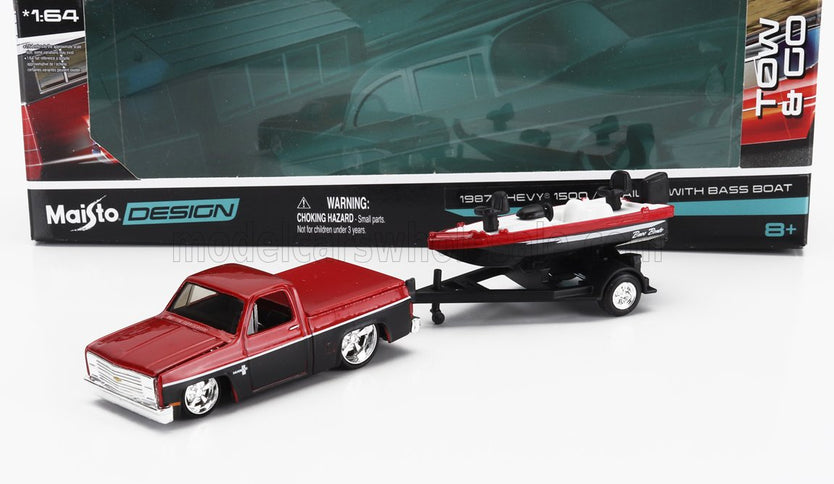CHEVROLET | CHEVY 1500 PICK-UP WITH BASS BOAT AND TRAILER 1987 | RED BLACK